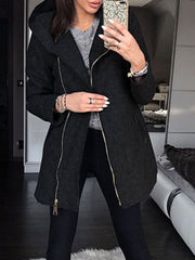 Zipper Solid Paneled Hoodie Coat