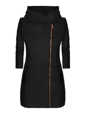 Zipper Solid Paneled Hoodie Coat