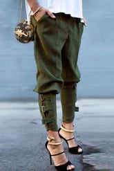Casual Loose Pockets Elastic Waist Harem Pants