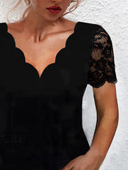 Fashion Lace collar black short sleeve T-shirts Tops