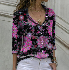Fashion Printed Women Long Sleeve Loose Blouses