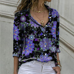 Fashion Printed Women Long Sleeve Loose Blouses