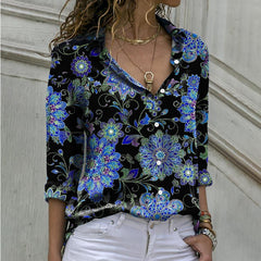 Fashion Printed Women Long Sleeve Loose Blouses