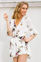 Sexy V neck Floral Falbala Jumpsuits