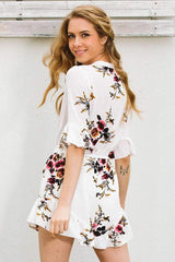 Sexy V neck Floral Falbala Jumpsuits