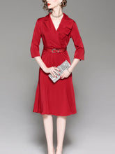 Autumn New Fashion Lapel Belt Skater Dresses