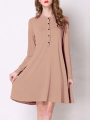 Cotton-blend A-line Casual Long Sleeve Dress