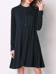 Cotton-blend A-line Casual Long Sleeve Dress
