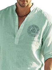 Men's Plain Linen Loose Long Sleeve Shirt