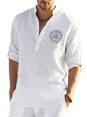 Men's Plain Linen Loose Long Sleeve Shirt