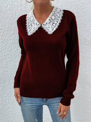 New Knit Lace Collar Plain Pullover Sweet Sweaters