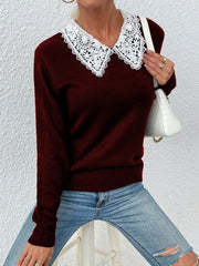 New Knit Lace Collar Plain Pullover Sweet Sweaters