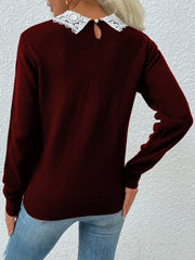 New Knit Lace Collar Plain Pullover Sweet Sweaters