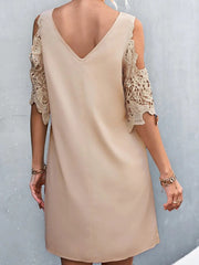 Women v neck off shoulder lace sleeve shift dresses