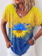 V Neck Sunflowers Vacation T-Shirts