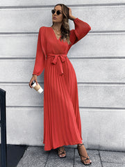 Elegant V neck long sleeve A-line Maxi Dresses