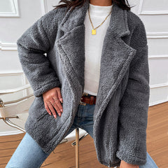 Big lapel Women gray fashion with pocket coats