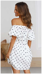 Casual Loose Point print One shoulder Short sleeve Shift Dresses