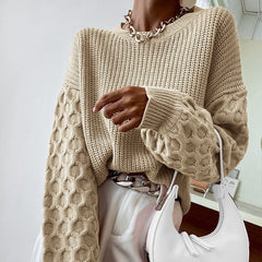 Elegant solid color knite round neck long sleeve sweaters