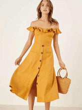 Off shoulder Falbala Single-breasted Maxi Dresses