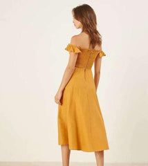 Off shoulder Falbala Single-breasted Maxi Dresses