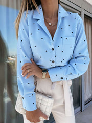 Casual Point print Lapel Long sleeve Blouses