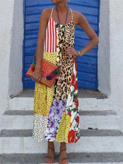 Fashion Casual Vest Gored Print Round neck Sleeveless Maxi Dresses