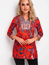 Casual Floral print V neck Three quarter sleeve T-Shirts