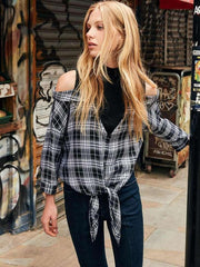 Women Plaid Gored Blouses