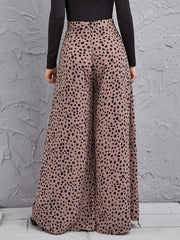 Loose high waist leopard print drape wide leg trousers swing leg pants