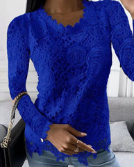 Round neck lace long sleeve fashion T-shirts