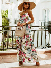V neck sleeveless printed bohomia maxi dresses
