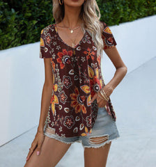 Women v neck floral short sleeve T-shirts shirts women tops
