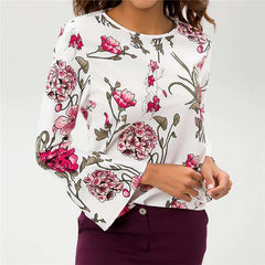 Fashion Print Round neck Long sleeve Blouses