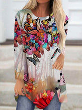 Round Neck Long Sleeve Butterfly T-Shirts