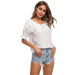 Pure Round neck Lace Chiffon Blouses