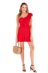 Pure Falbala Single shoulder Shift Dresses