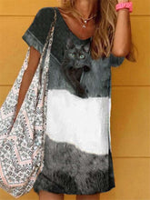 Casual Gored Print V neck Short sleeve Shift Dresses