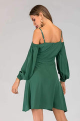 Body fit Fastener Lacing Puff sleeve Shift Dresses
