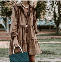 Casual Loose Pure Lapel Long sleeve Fastener Shift Dresses