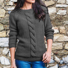 Braid Detail Crewneck Long Sleeve Sweaters