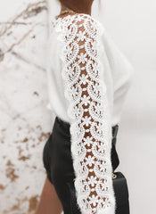 Sexy V-neck lace stitching solid color long-sleeved sweaters