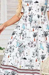 Fashion Floral print One shoulder Short sleeve Maxi Dresses