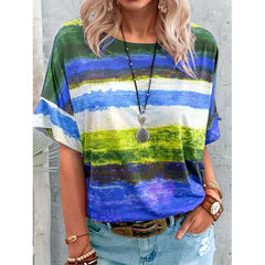 Casual Stripe Round neck Short sleeve T-Shirts
