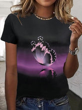 Butterfly Printed Women round neck loose short sleeve T-shirts Tops
