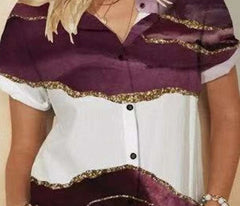 Casual Gored print Lapel Short sleeve Blouses