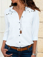 Fashion Pure Lapel Long sleeve Fastener Blouses