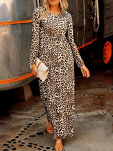 Casual Leopard print Round neck Long sleeve Skater Maxi Dresses