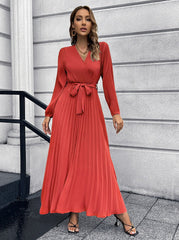 Elegant V neck long sleeve A-line Maxi Dresses