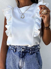 Pure Round neck Sleeveless Falbala Blouses